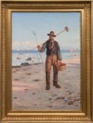 Carlsen, Carl (1855 Kopenhagen- 1917 ebenda) "Fischer am Strand bei Skagen", Öl/Lw., signiert und d