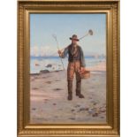 Carlsen, Carl (1855 Kopenhagen- 1917 ebenda) "Fischer am Strand bei Skagen", Öl/Lw., signiert und d