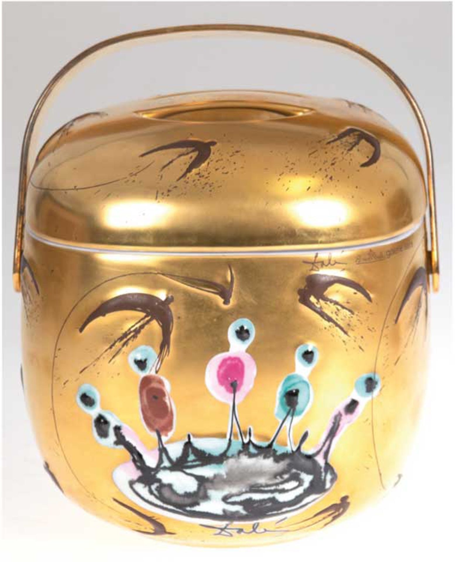 Rosenthal-Deckelschale "Suomi", Porzellan, Entwurf Timo Sarpaneva, Dekor Salvatore Dali 1976,  geru