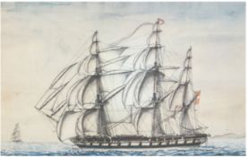 "Fregatte Nayaden", Druck nach Ole Johnsen Sebög, 34x47 cm, hinter Glas und Rahmen
