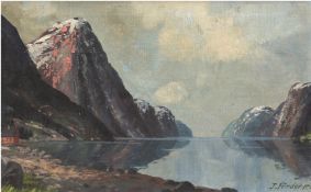 Fredersen, I. (um 1900) "Norwegische Fjordlandschaft", Öl/Lw., signiert u.r., 25x37,5 cm, Rahmen