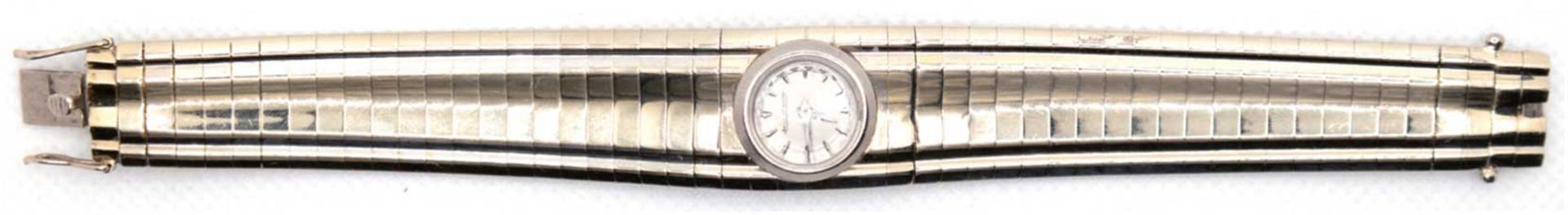 Damenuhr "Jaeger Lecoultre", 18 k WG, Handaufzug, Uhrwerk im Armband integriert, rundes Zifferblatt