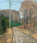 Blumensaadt, Aage Trolle (1889-1939) "Waldweg im Spätherbst", Öl/Lw., signiert u.r., 65x55 cm, Rahm