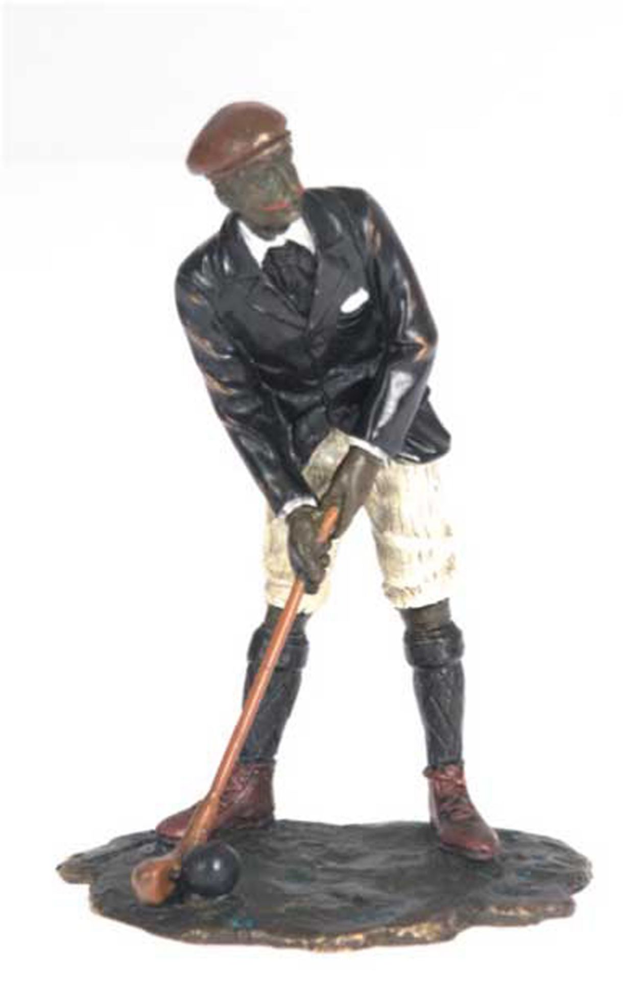 Bronze-Figur "Golfer", Nachguß, polychrom gefaßt, bez. "Manbreß", Wiener Gießermarke "AB in Amphore