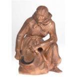 Keramik-Figur "Alte hockende Frau mit Sichel", Imperial Amphora, Turn Teplitz, gemarkt, H. 24 cm