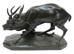 Bronzefigurengruppe "Angreifende Panther mit Hirsch", sign. Antoine-Louis Barye (1796 Paris-1875 eb