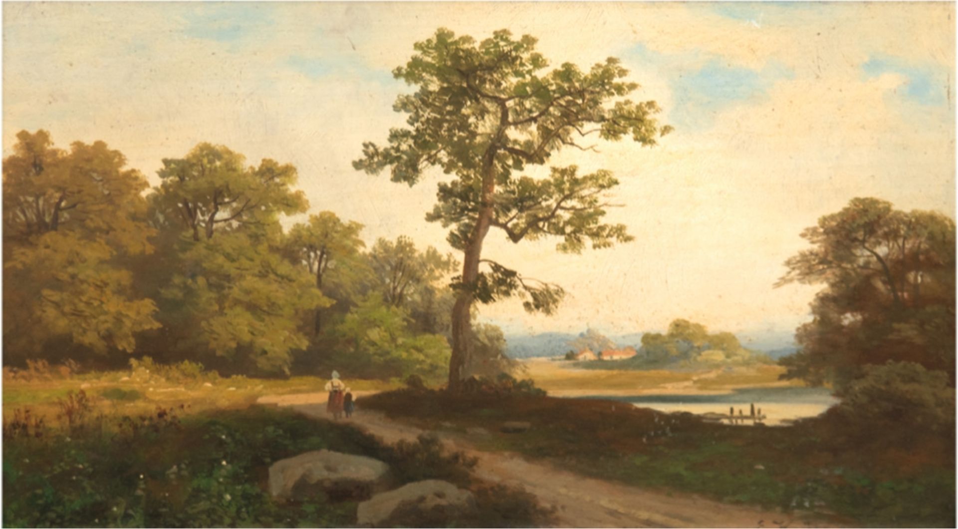 Heyn, Heinrich Eduard (1856 Düsseldorf-1932 ebenda) "Romantische Landschaft mit Personenstaffage", 