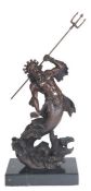 Bronze-Figur "Poseidon mit Dreizack auf Schaumkrone einer Welle", Nachguß, bez. "G.L. Bernini", bra