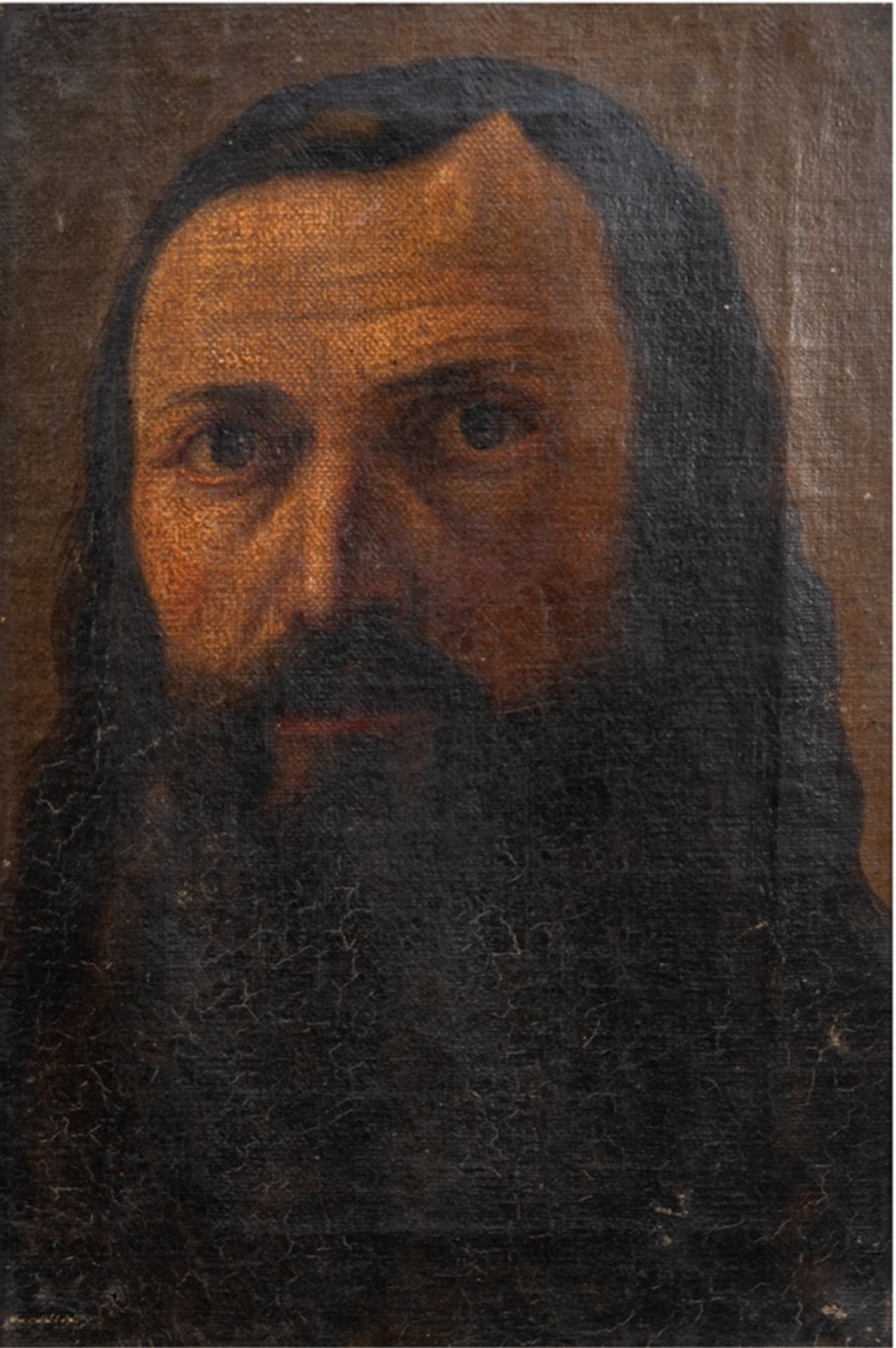 Russischer Maler "Herrenporträt", Öl/Lw., unsign., craqueliert und 1 kl. Loch und kl. Farbabplatzun