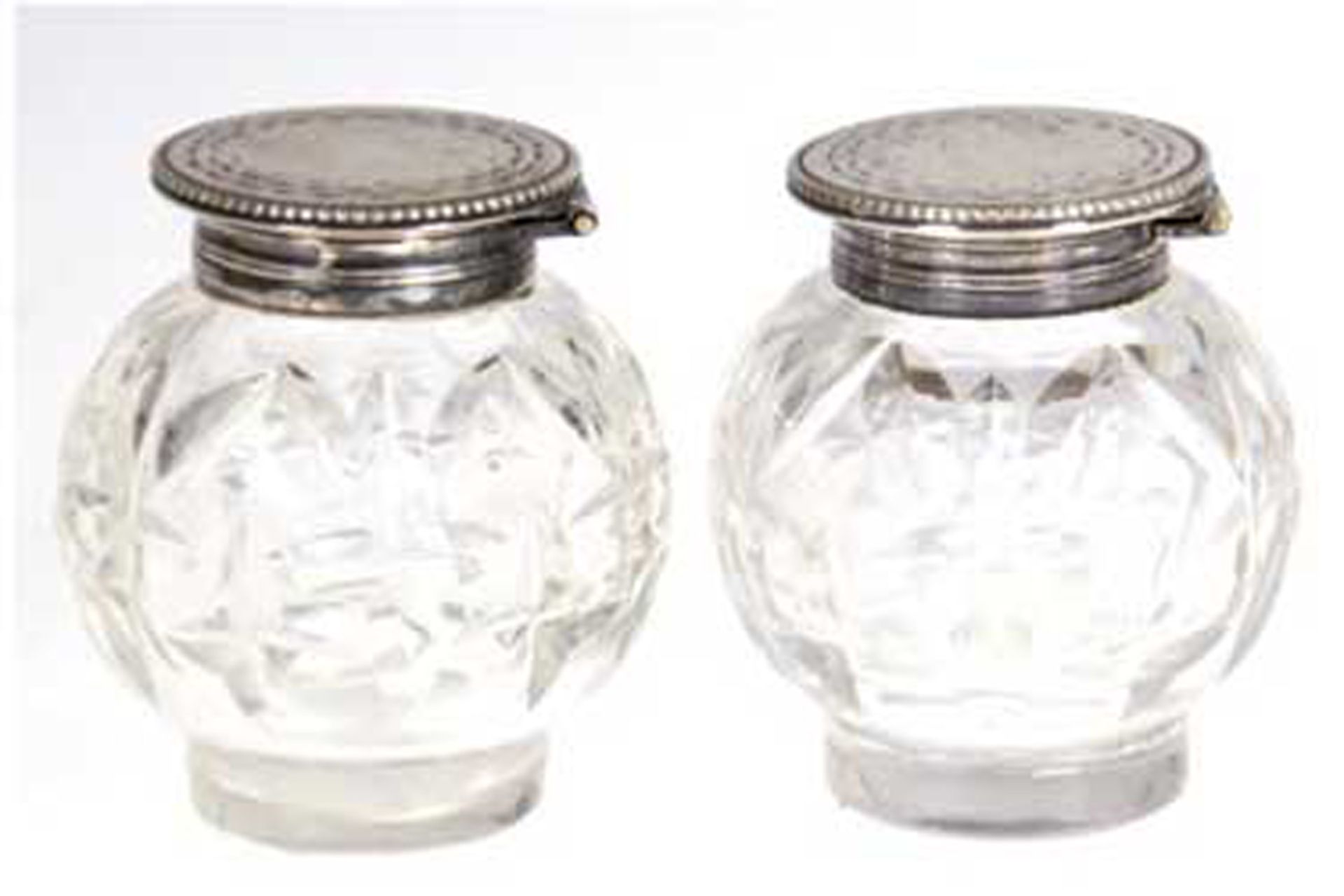 2 Tintenfässer, Kristallglas mit 925er Silbermontierung, punziert, H. 5,5 cm