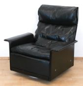 Design-Sessel, 1960er Jahre, Dieter Rams für Vitsoe, Sesselprogramm 620, schwarzer Lederbezug, auf 