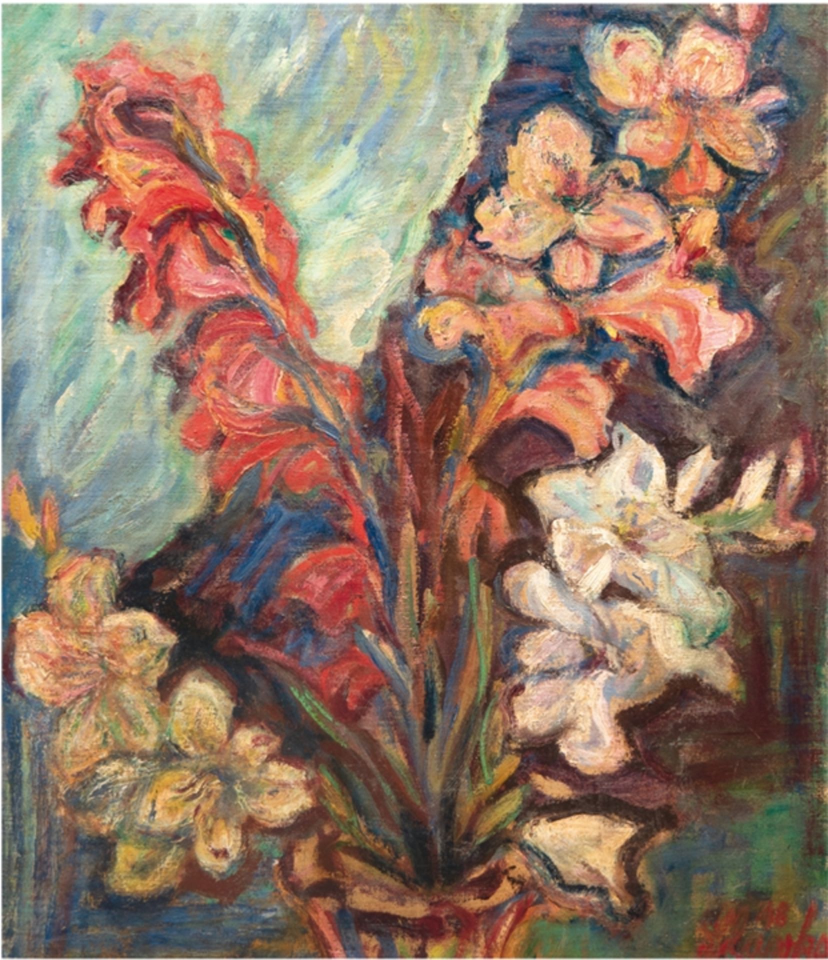 Slavko "Expressives Blumenstilleben", Öl/Lw., sign. u.r. und dat. 1948, 67x55 cm, Rahmen