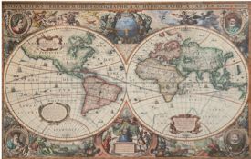 Antike Karte (Reproduktion) "Nova Totius Terrarum Orbis Geographica Ac Hydrogra Tabula", Auct. Hend