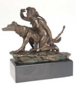 Besserdich, Ruffino (1852-?) "Spähende Diana an der Seite eines Hundes", Bronze, braun patiniert, s