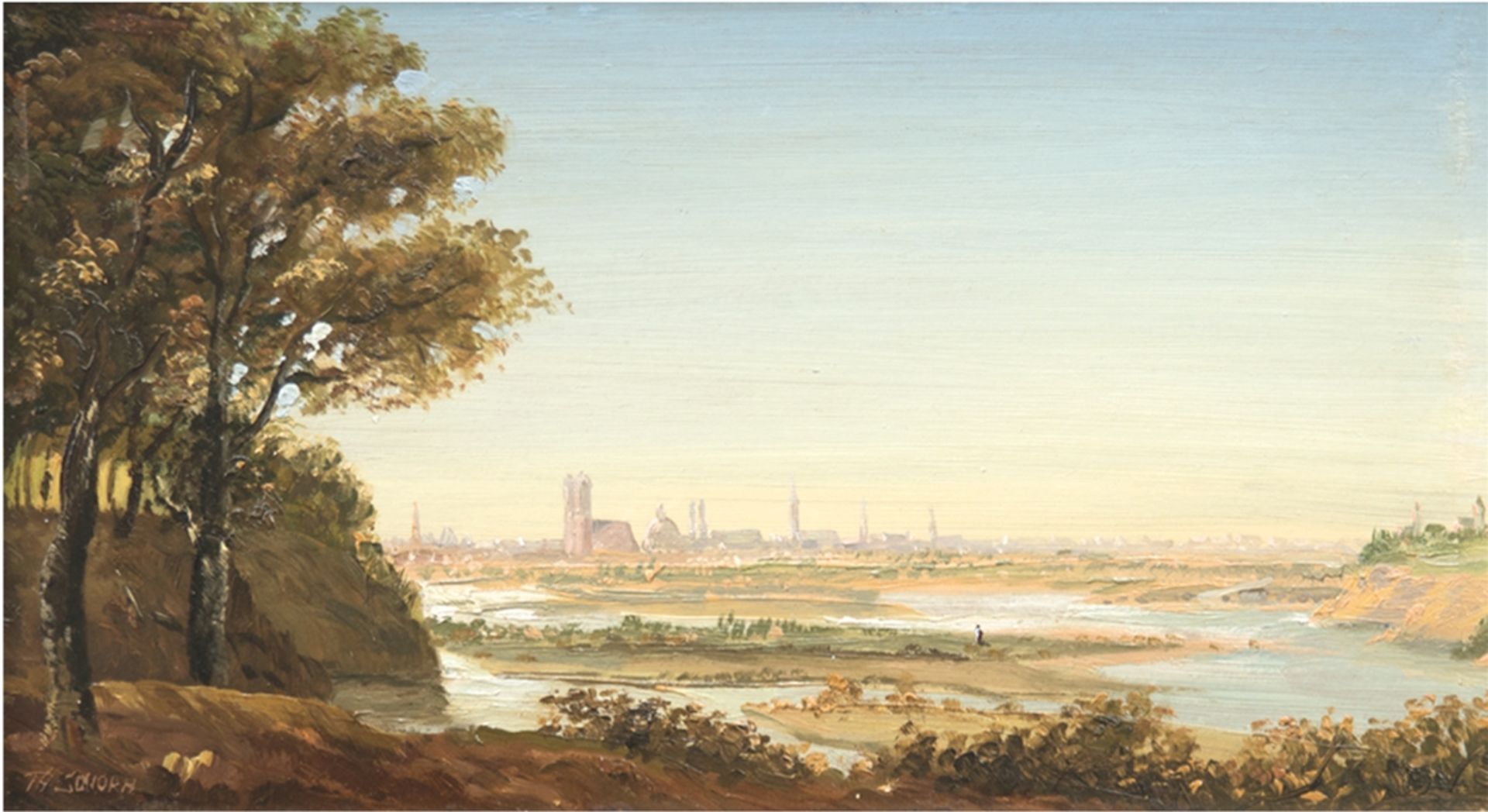 Schorn, Theobald (1866 München-1915 Rostock) "Blick auf München- die Vaterstadt des Künstlers", Öl/