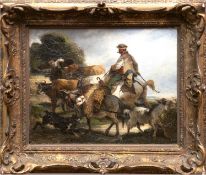Moreau, Nicolas (Französicher Tiermaler, tätig um 1844-1883 in Paris) "Heimkehrender Viehhirte", Öl