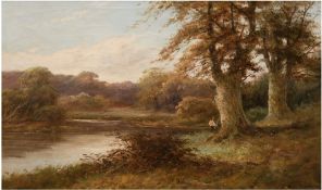 Maurice, T. (Englischer Künstler des 19. Jh.) "Angler an einem Flußlauf", Öl/Lw., sign. u.l., 36x53