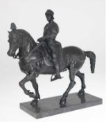 Skulptur "Ritter zu Pferd", Bronze, schwarz patiniert, 35x34x18 cm, auf Marmorplinthe, H. 2,5 cm