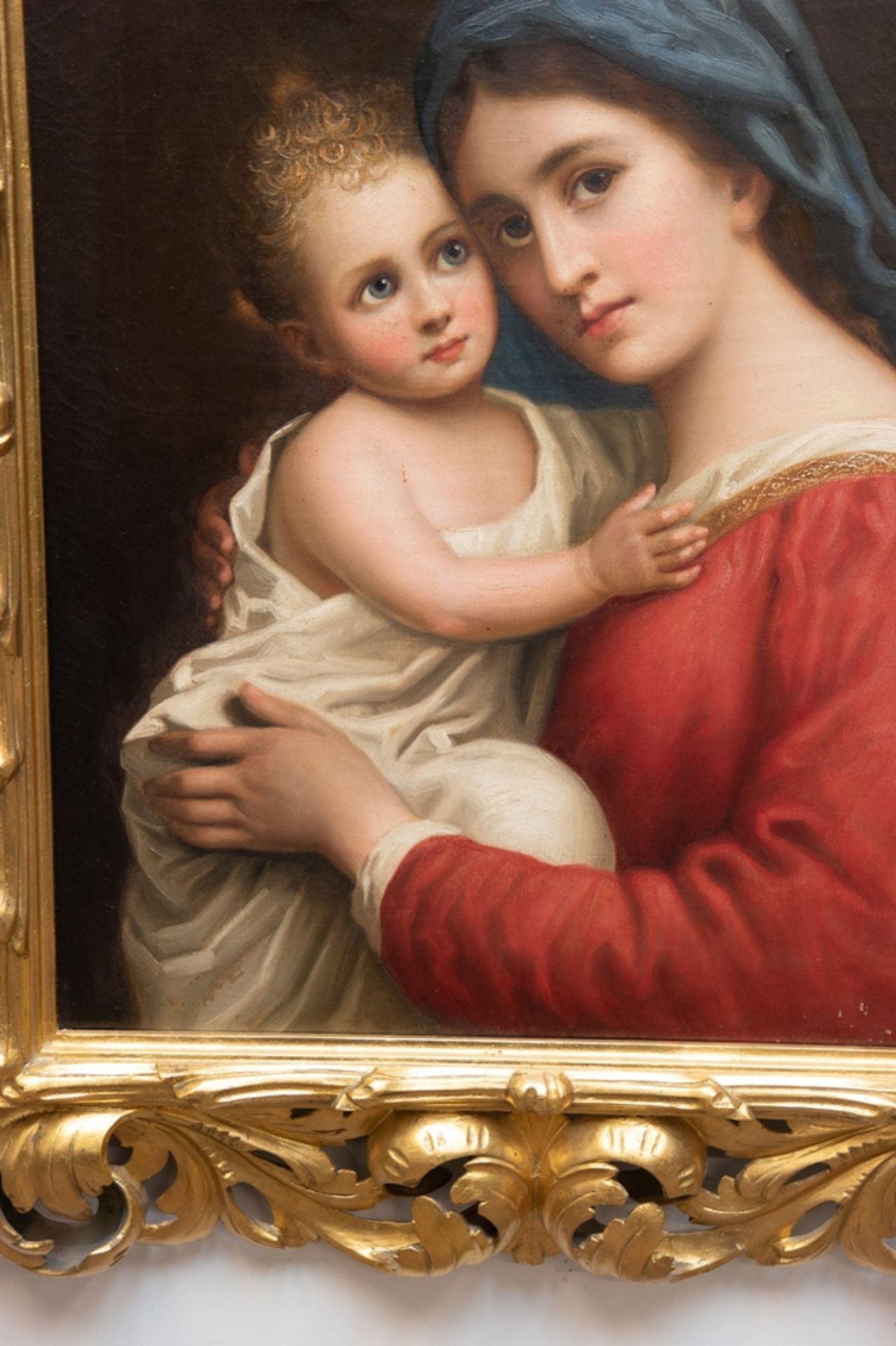 Senff, Carl Adolf (1785 Halle-1863 Ostrau) "Madonna mit Kind", Öl/Lw., rückseitig sign., Prov.: aus - Bild 3 aus 4