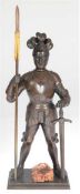 Skulptur "Ritter mit Schwert und Lanze", Weißmetallguß, dunkel patiniert, H. 30 cm