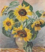 Koldenbach, E. (20. Jh.) "Stilleben mit Sonnenblumen in Vase", Aquarell, signiert und datiert 1946 
