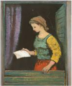 Kuchen, Josef (1907 in Mariadorf-1970 in Neuss) "Halbporträt einer jungen Frau am Fenster", Öl/Hart