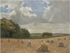 Möller, Ev.  (1. Hälfte 20. Jh.) "Erntelandschaft mit Kornhocken", Öl/Lw., signiert u.r., 52x67 cm,