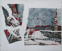 "Abstrakte figürliche Darstellung", Aquarell/Seidenpapier/Collage/ Lw., 100x120 cm
