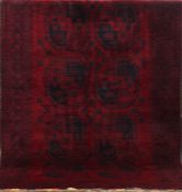 Antiker Ersari, rotgrundig mit schwarzem Muster, Fransen gekürzt, 220x150 cm