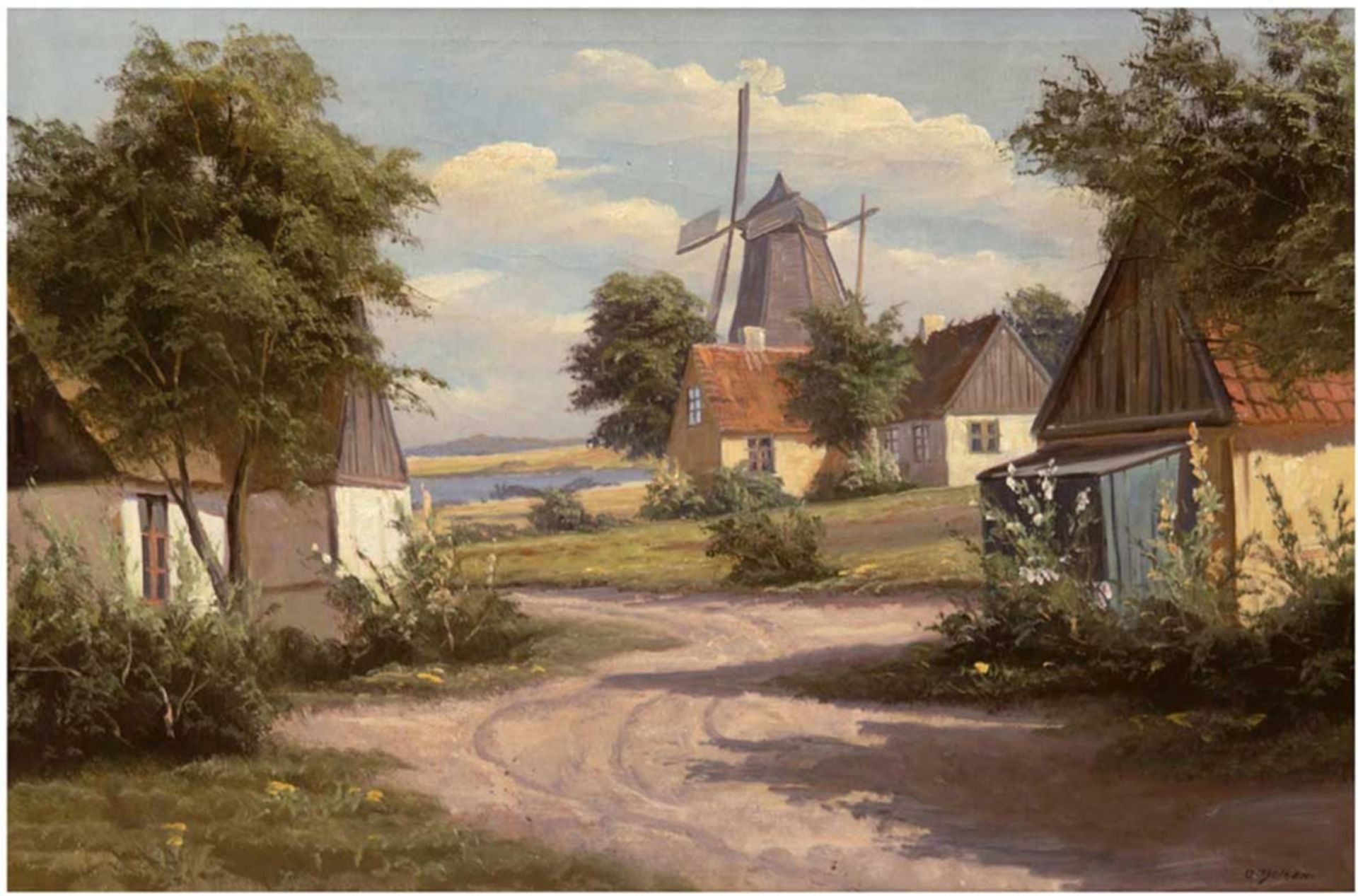 Balken, C. "Windmühle am Dorfrand", Öl/Lw., sign. u.r., verso bez. und dat. 1930, 45,5x65 cm, Rahme