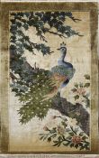 Wandteppich, China, Seide, mit Pfauenmotiv, nur als Wandteppich genutzt, 155x92 cm