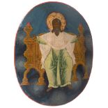 Ikone "Gottesvater", Anfang 19. Jh., Eitempera auf gewölbter, ovaler Holzplatte, 35x28 cm