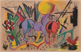 Gerhard "Expressive Landschaft mit Pferden", Öl/Lw./Pappe, sign. u.r. und dat. 1963, 43,5x63 cm, Ra