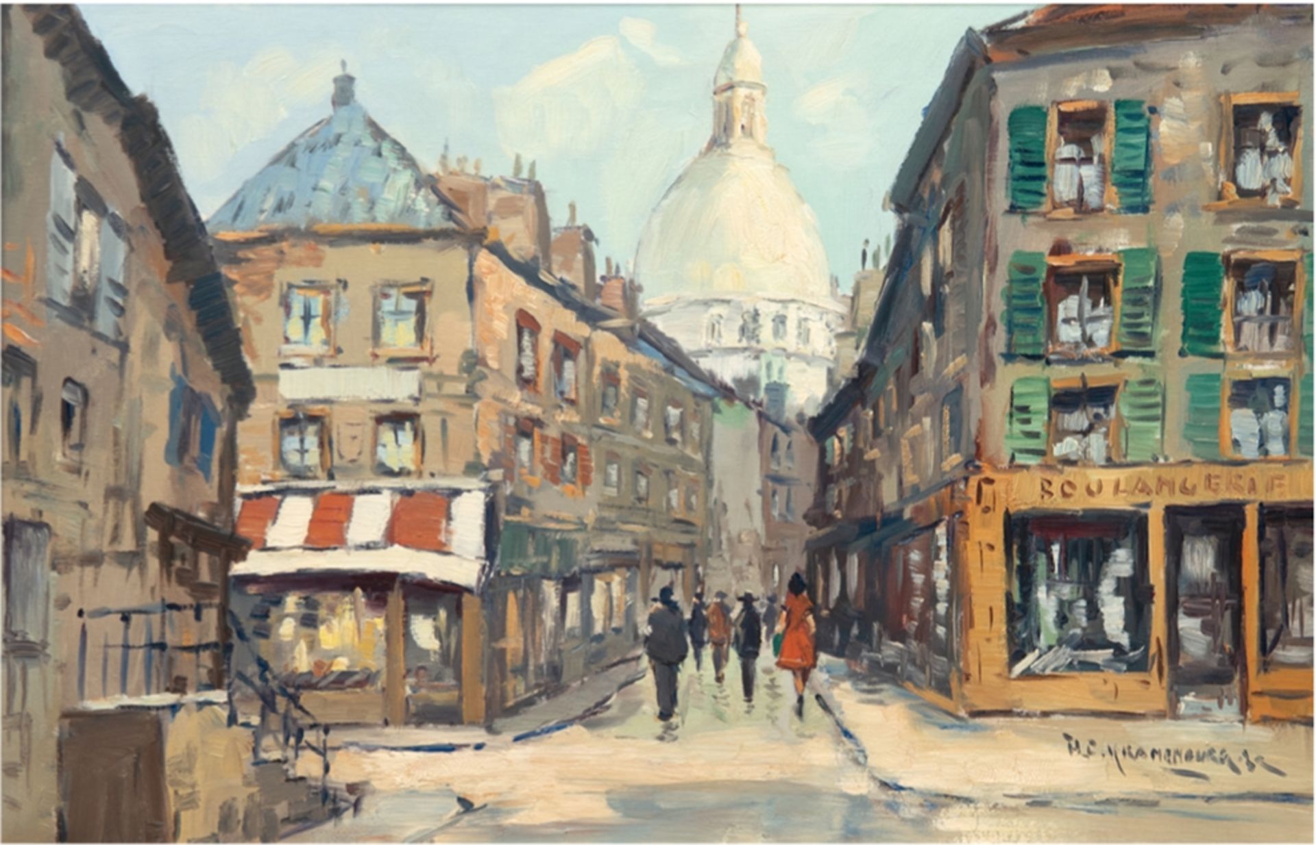 "La Rue Paris Montmartre", Öl/Lw., undeutl. sign. u.r., 48x68 cm, Rahmen