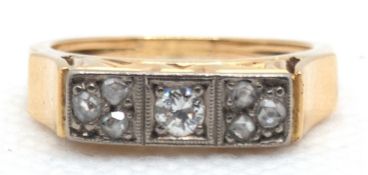 Ring um ca. 1910, 585er GG/WG, 4,2 g, Brillanten und Diamanten zus. ca. 0,28 ct., RG 52, Innendurch