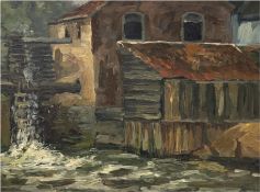 Kruchen, Medarus (1877 Düsseldorf-1957 ebenda) "Wassermühle", Öl/Mp., unsign., rückseitig bestätigt