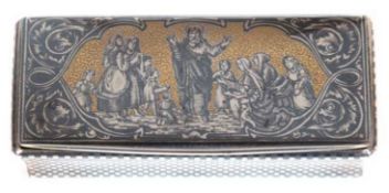 Tabatiere, Wien, Silber, punziert innen feuervergoldet, ca. 103 g, feiner Niellodekor, Deckel mit s