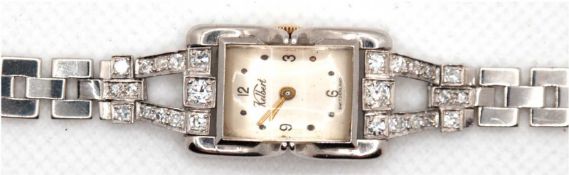 Damenuhr "Kelbert", um 1930, 14 kt WG, mechanisches Werk mit Kronenaufzug, rechteckiges Uhrengehäus