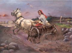 Konarski, Josef (1849-1915), eigentlich Alfred von Wierusz-Kowalski) "Junge Bäuerin auf Pferdegespa