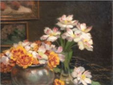 Künstler Anfang 20. Jh. "Stilleben mit Frühlingsblumen", Öl/Lw., undeutl. signiert  und datiert 191