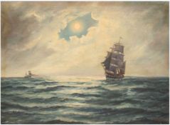 Rygaard, Thorvald (1872-1939) "Segelschiffe in der Abenddämmerung", Öl/Lw., sign. u.r. und dat. 191