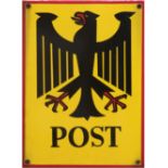 Altes Emailleschild "Post mit Adler", abgekantet, Gebrauchspuren, 42x29,5 cm