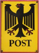 Altes Emailleschild "Post mit Adler", abgekantet, Gebrauchspuren, 42x29,5 cm