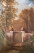 Porzellan-Bild, wohl Frankreich 19. Jh., nach innen gewölbte Platte bemalt mit Landschaftsszene, 17