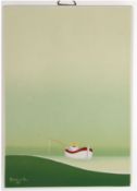 Künslerfliese "Angler", Villeroy und Boch, Entwurf Hiromiti ´82, 15x10,5 cm