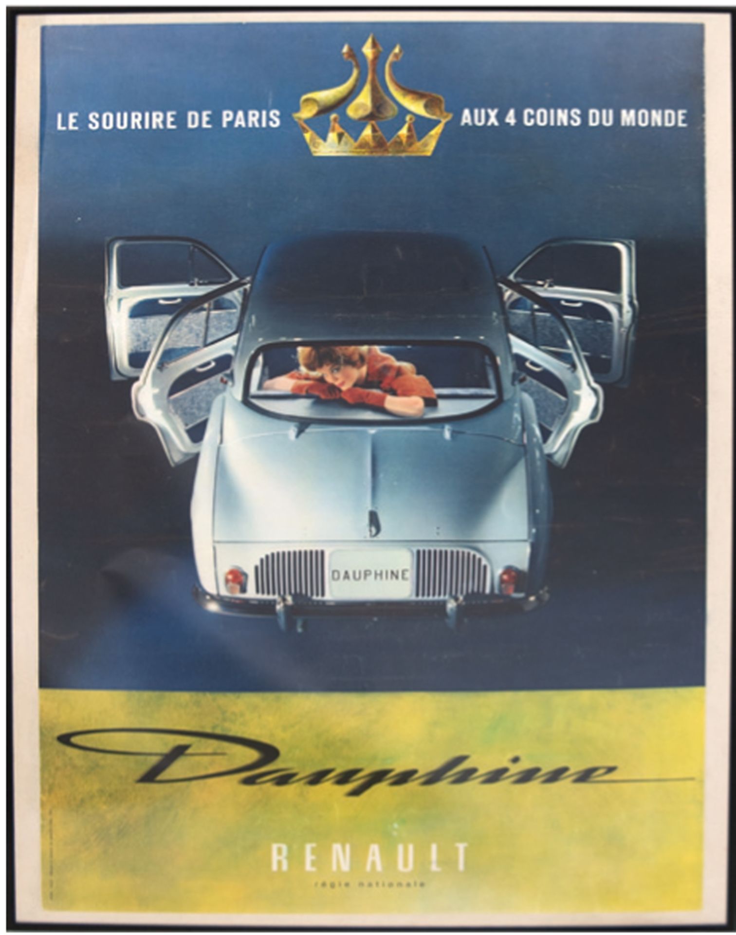 Werbeplakat Renault Dauphine "Le Sourire de Paris aux 4 Coins du Monde", wohl 60er Jahre, leichte G