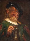 Maler des 19. Jh. "Porträt eines Herren mit Krug in der Hand", Öl/Holz, unsign., kl. Farbabplatzung
