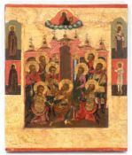 Ikone, Rußland 19. Jh. "Auserwählte Heilige", Eitempera/Holz, rückseitige Sponki fehlen, 26,5x22 cm