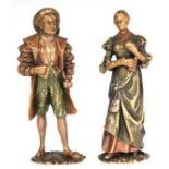 Paar Wiener Bronzen, Franz Bergmann "Dame und Herr in mittelalterlicher Tracht", teilweise farbig g