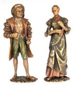 Paar Wiener Bronzen, Franz Bergmann "Dame und Herr in mittelalterlicher Tracht", teilweise farbig g